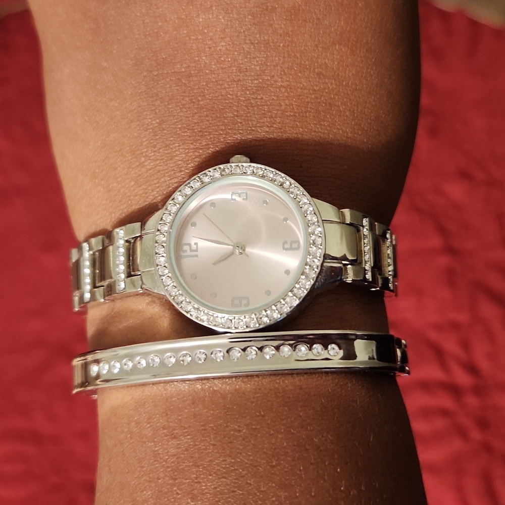 Silver watch and bracelet set